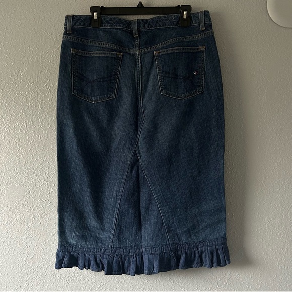Custom Upcycled Tommy Hilfiger Denim Midi Skirt - Picture 2 of 7